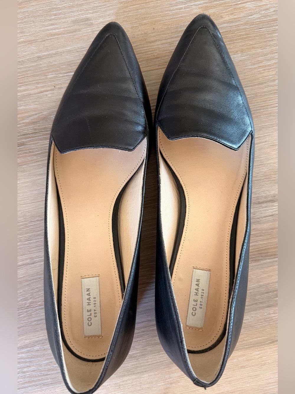 Cole Haan Black Pointed-Toe Leather Flats